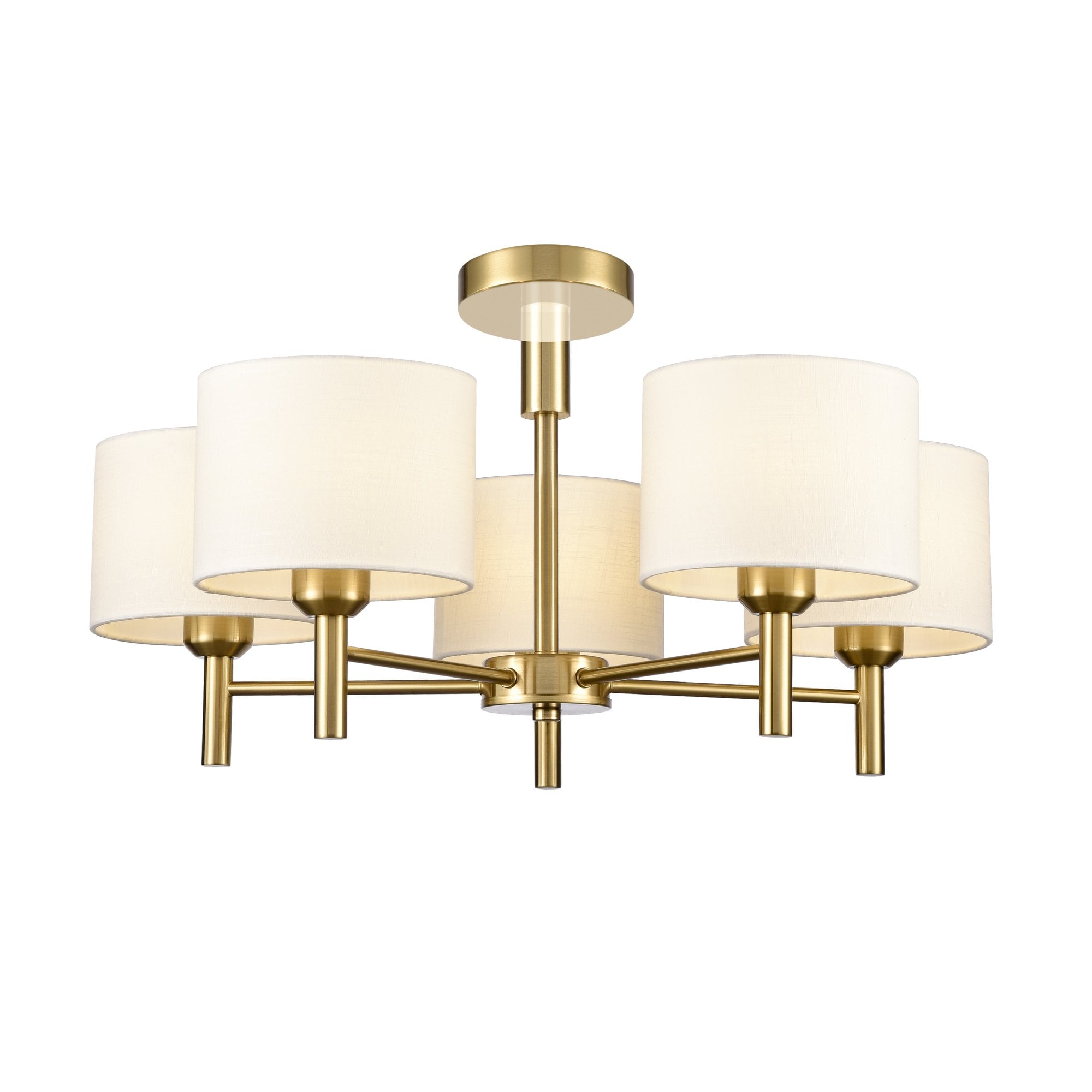 Franklite Barolo 5 Light Pendant / Semi-Flush - Aged Brass & Cream Shades