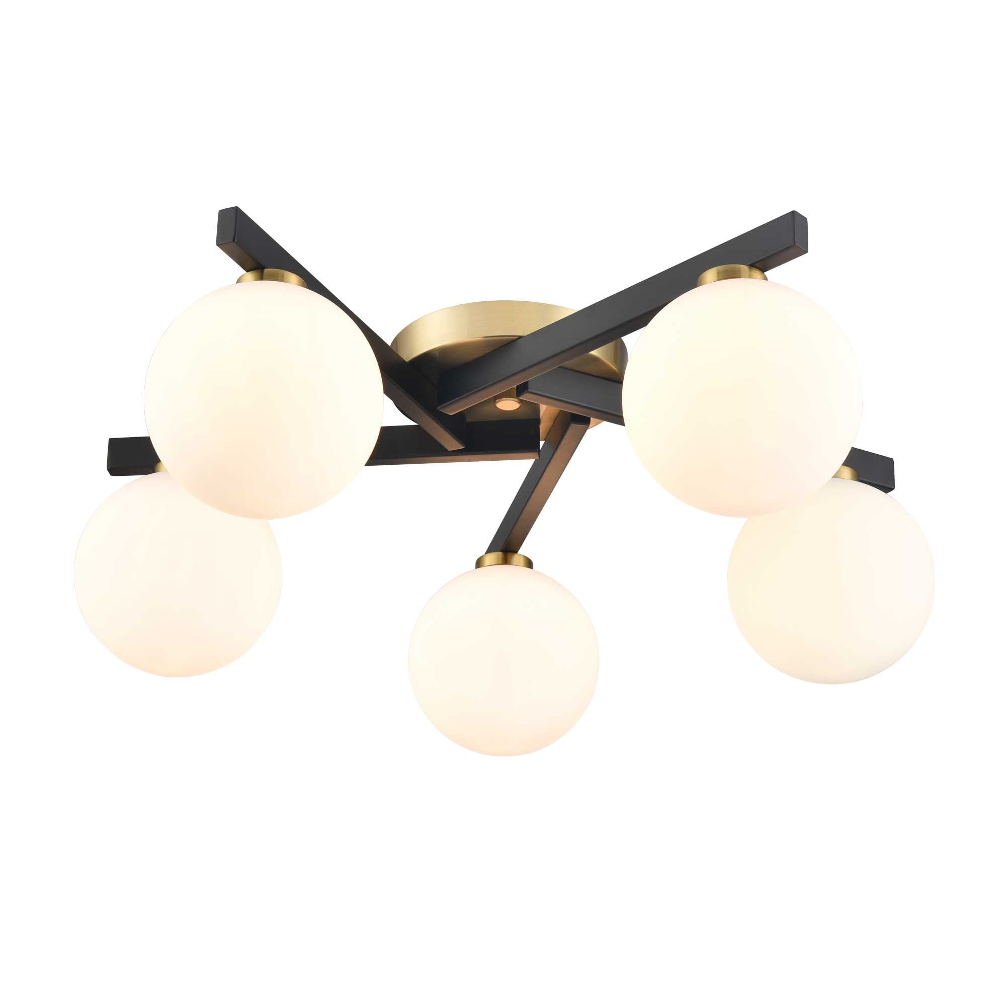 Franklite Lunar 5 Light Flush Fitting - Matt Black & Aged Brass
