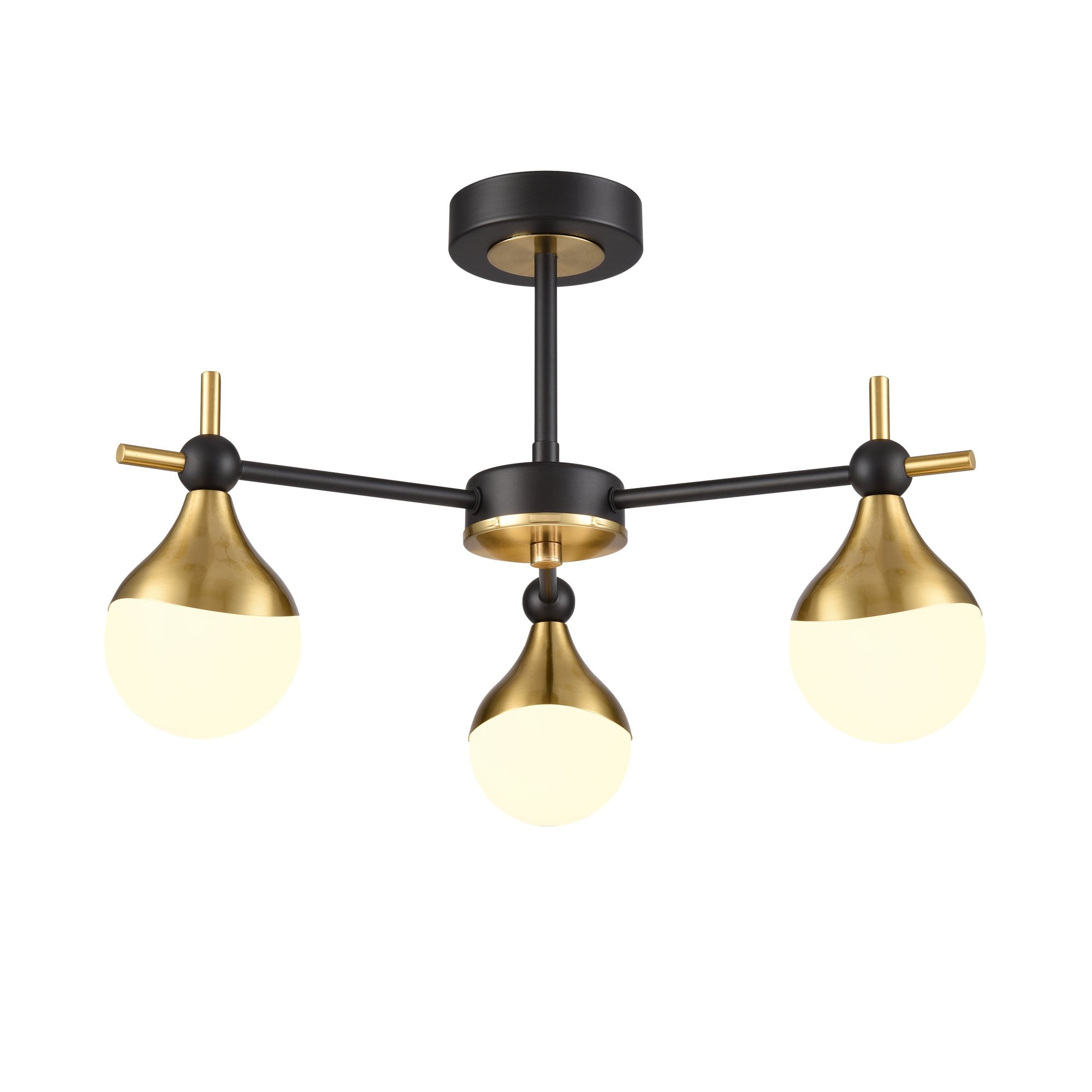 Franklite Nexus 3 Light Semi-Flush Fitting - Matt Black & Aged Brass