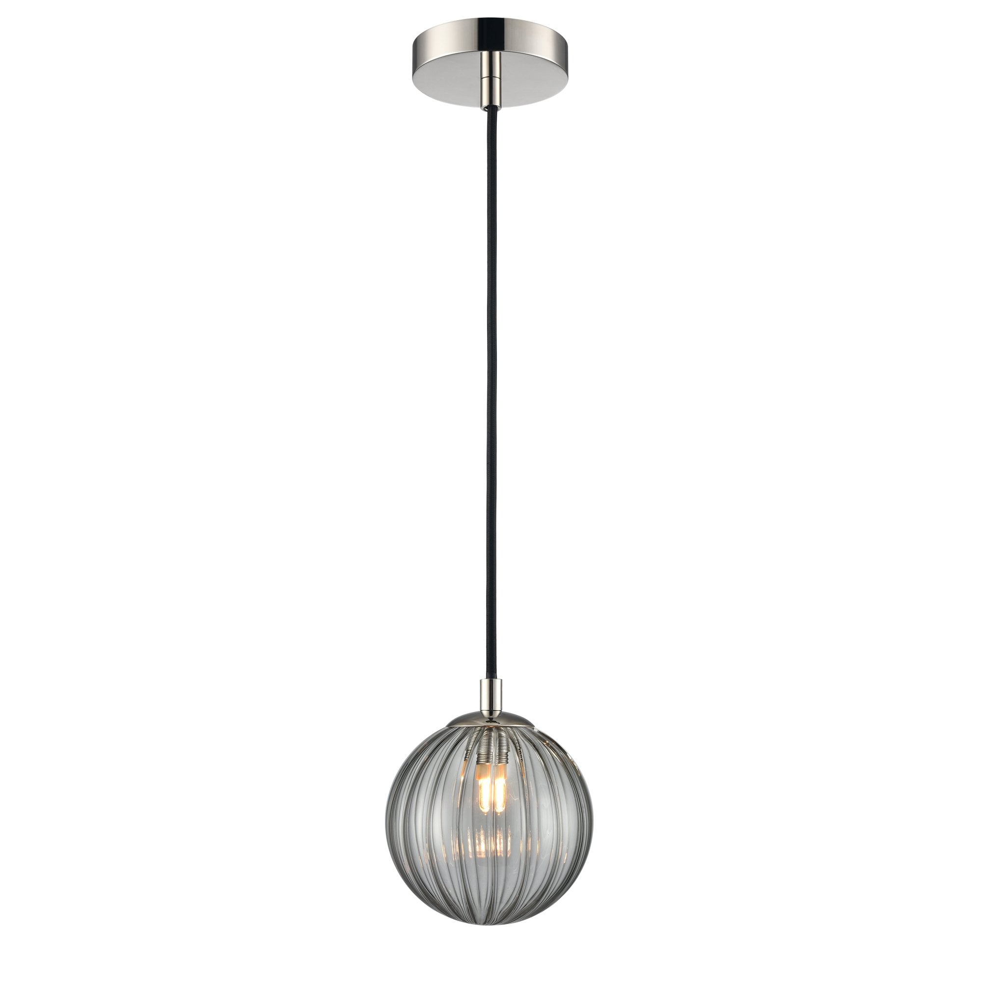 Franklite Globe IP44 Pendant - Polished Nickel & Smoked Ribbed Glass