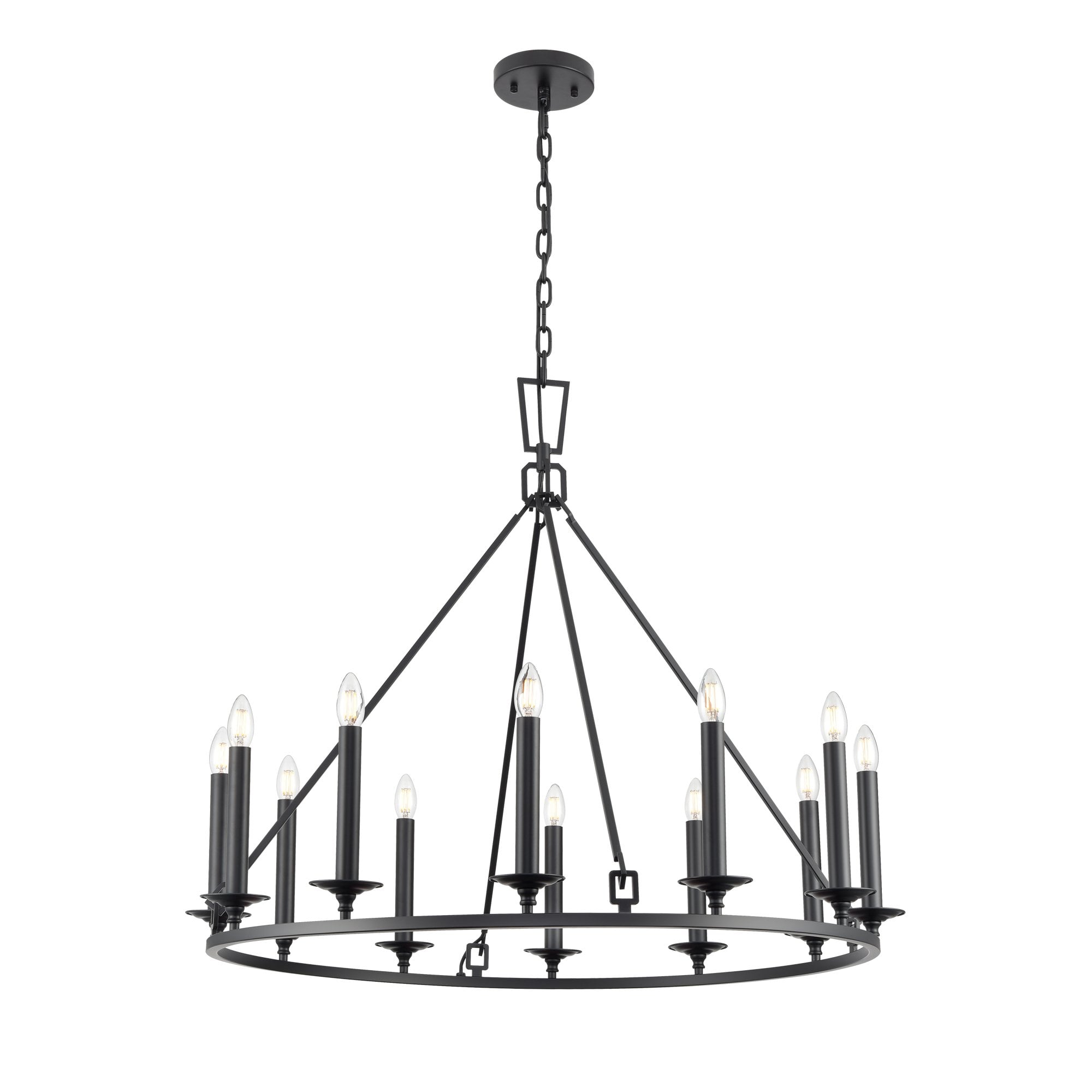 Franklite Tudor 12 Light Chandelier - Matt Black