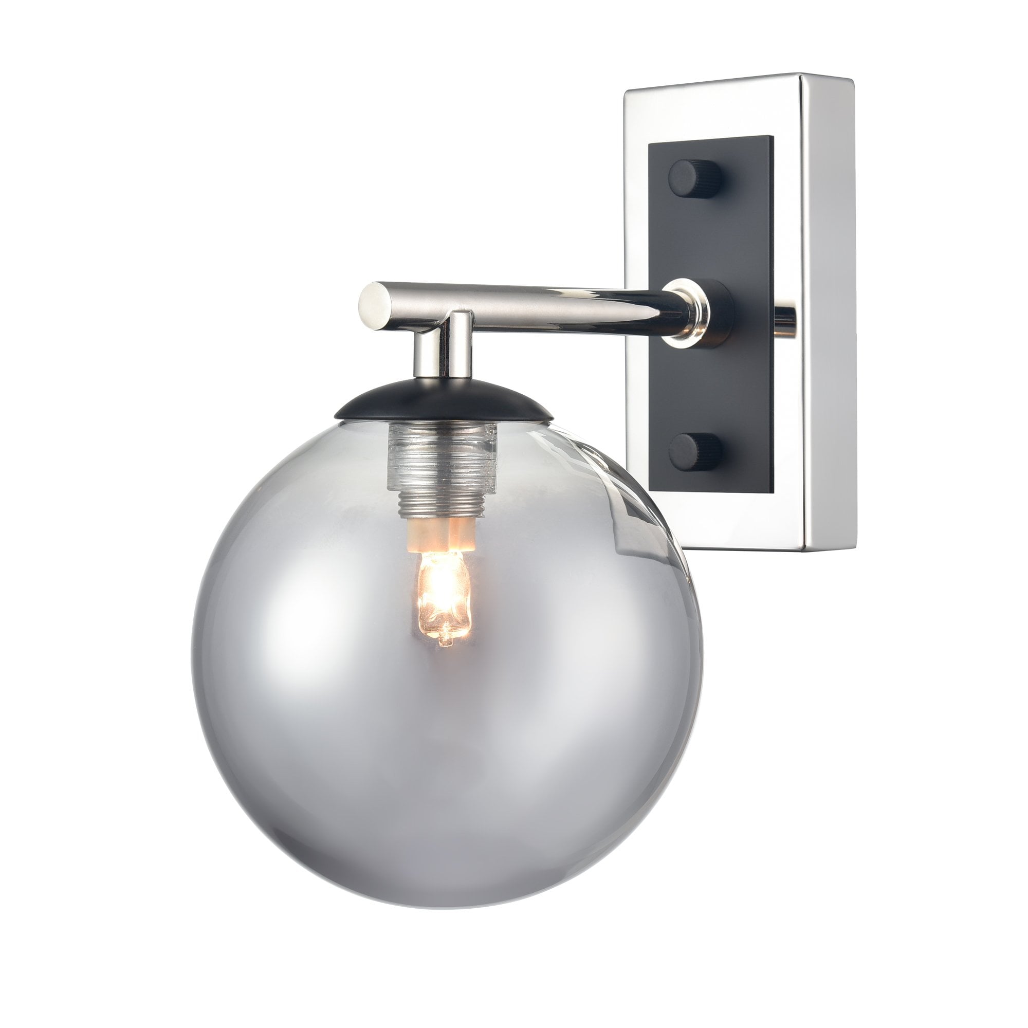 Franklite Stellar IP44 Wall Light - Polished Nickel & Smoked Glass