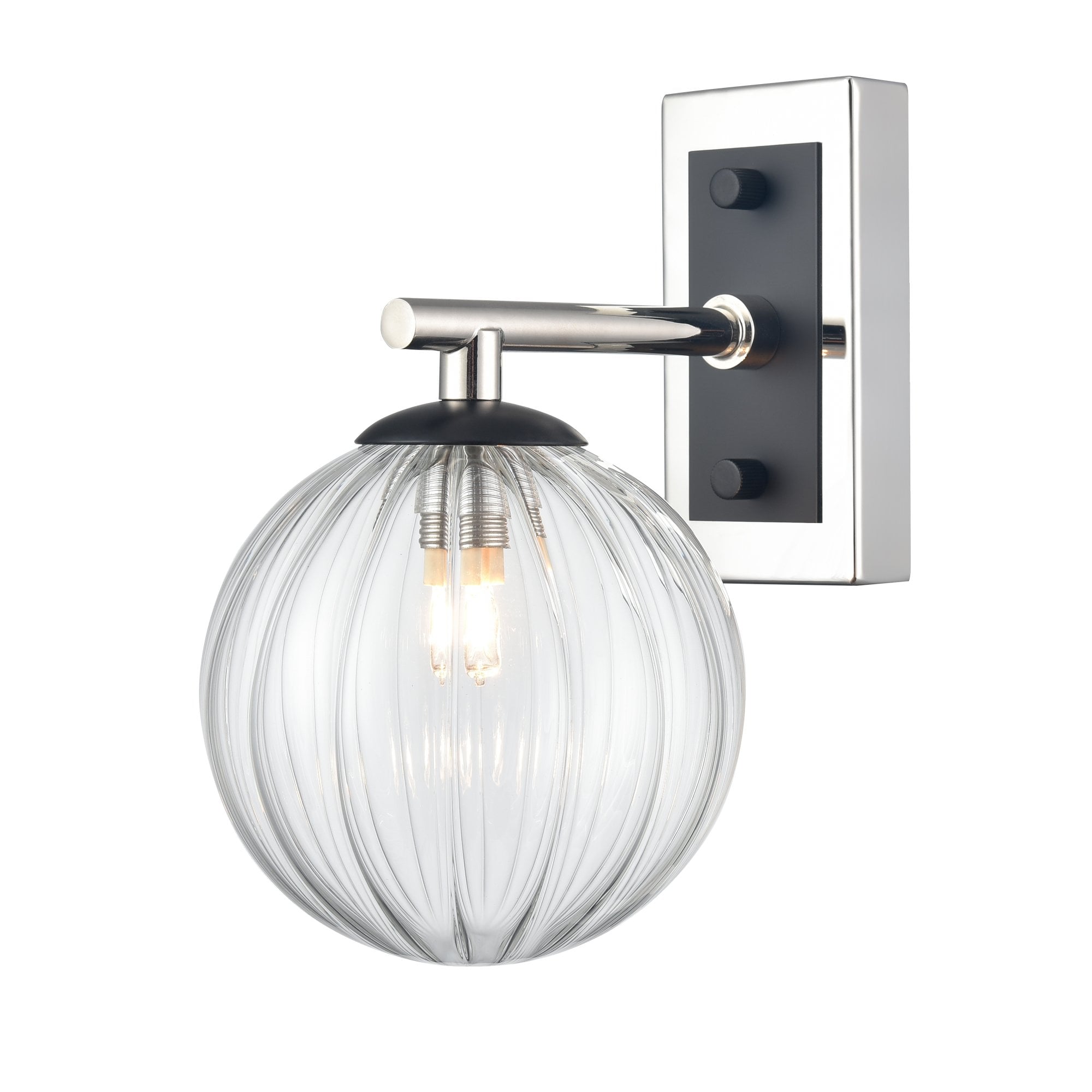 Franklite Stellar IP44 Wall Light - Polished Nickel & Clear Ribbed Glass