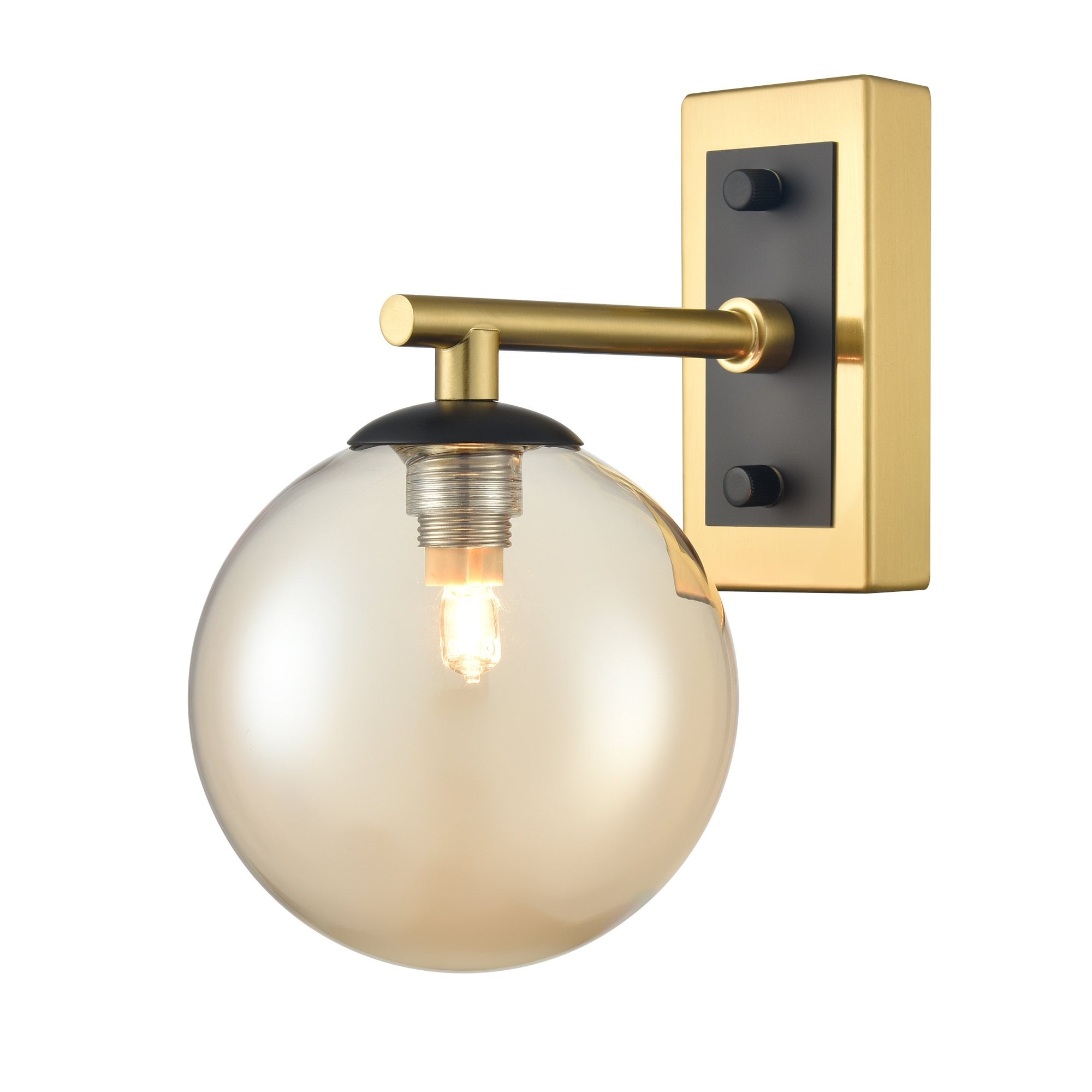 Franklite Stellar IP44 Wall Light - Aged Brass & Amber Glass