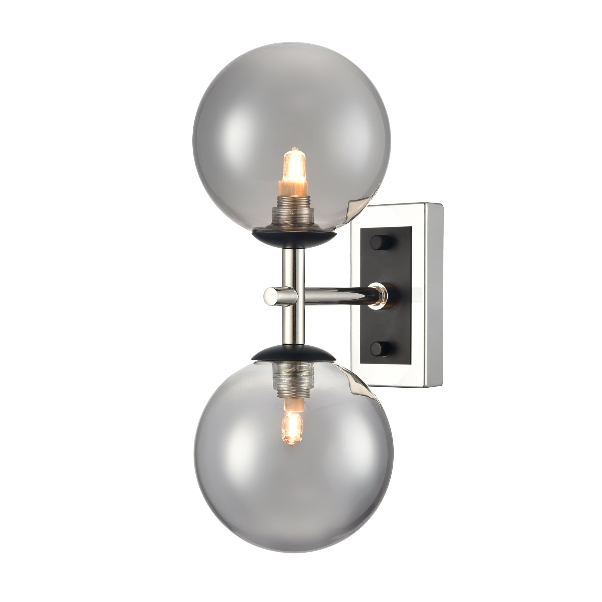 Franklite Stellar 2 Light IP44 Wall Light - Polished Nickel & Smoked Glass