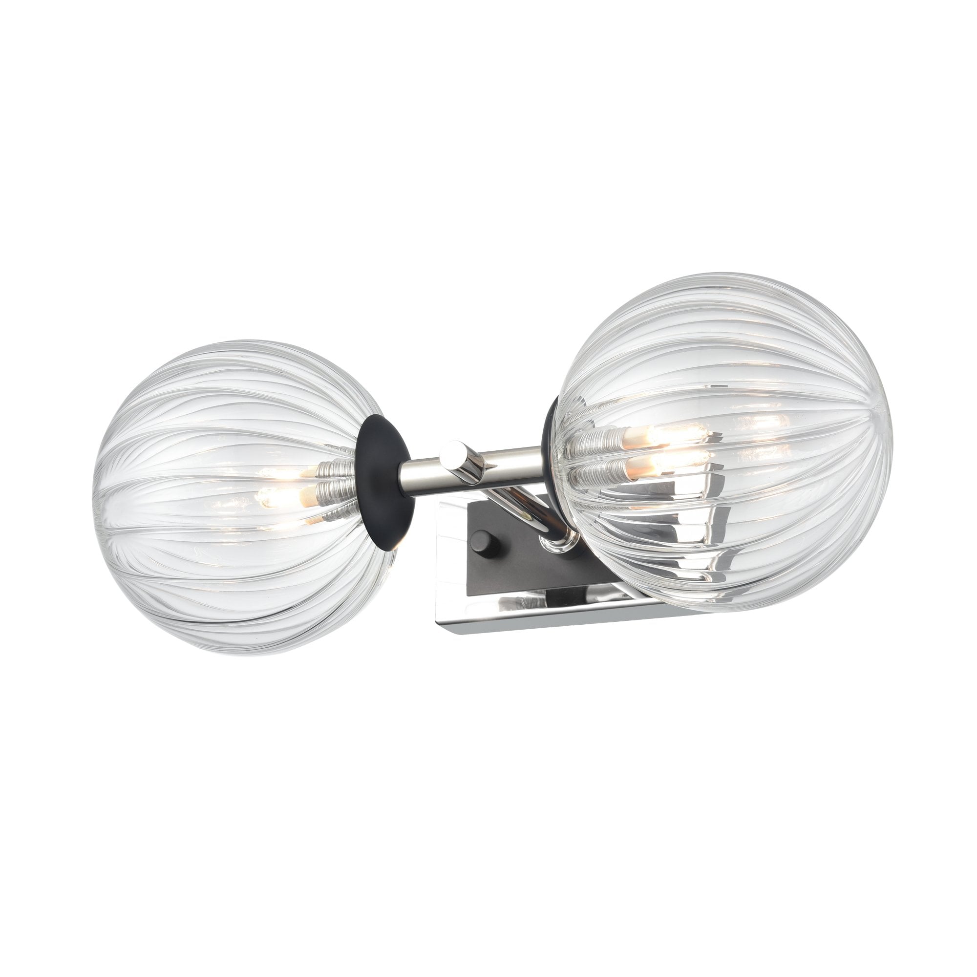 Franklite Stellar 2 Light IP44 Wall Light - Polished Nickel & Clear Ribbed Glass