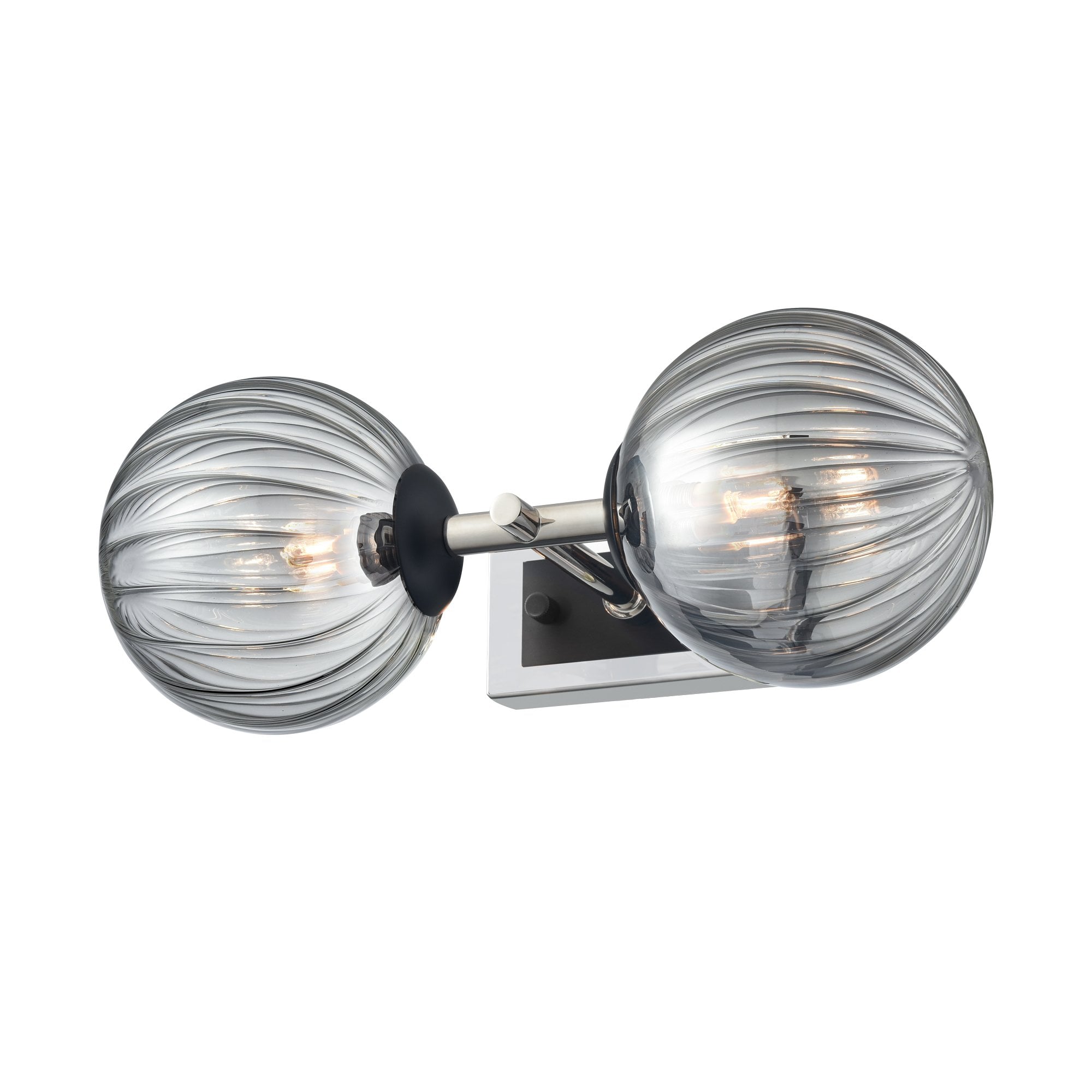 Franklite Stellar 2 Light IP44 Wall Light - Polished Nickel & Smoked Ribbed Glass