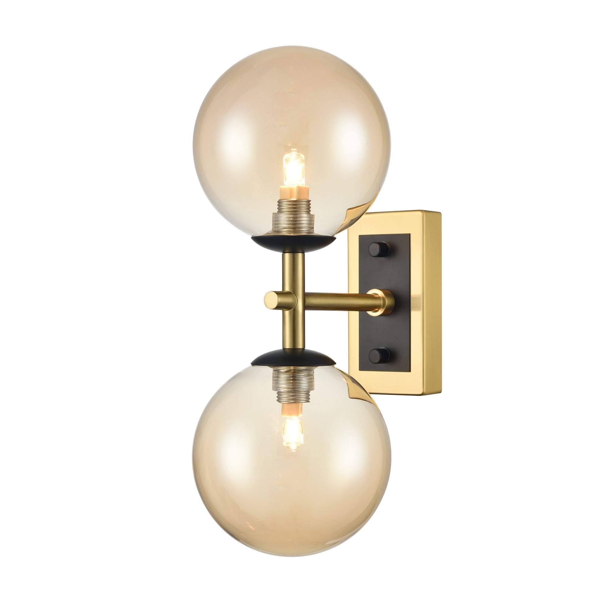 Franklite Stellar 2 Light IP44 Wall Light - Aged Brass & Amber Glass