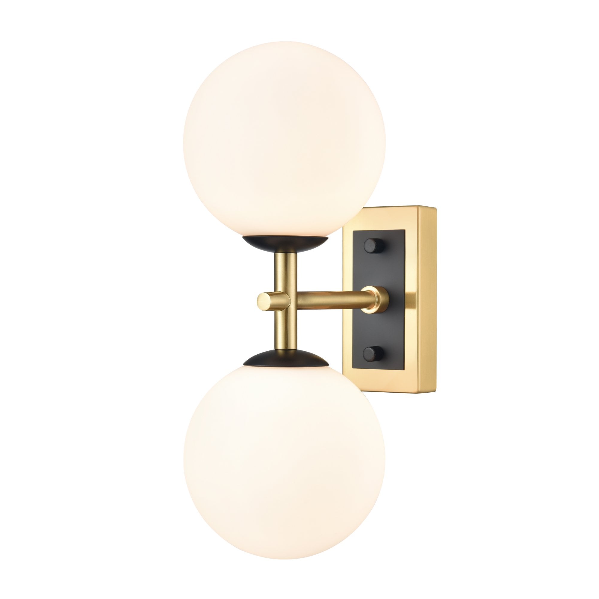 Franklite Stellar 2 Light IP44 Wall Light - Aged Brass & Matt Opal Glass