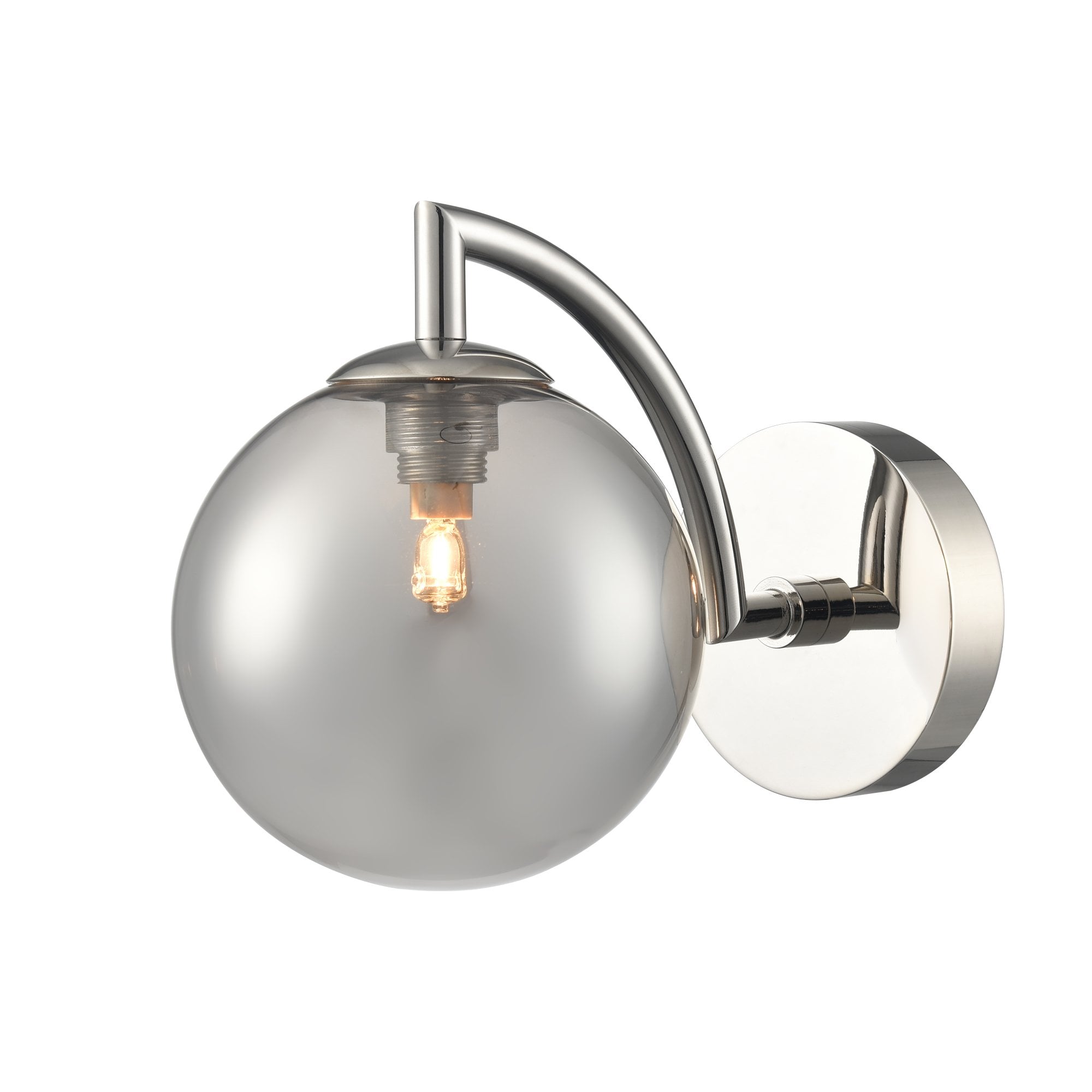 Franklite Globe 1 Light IP44 Wall Light - Polished Nickel & Smoked Glass