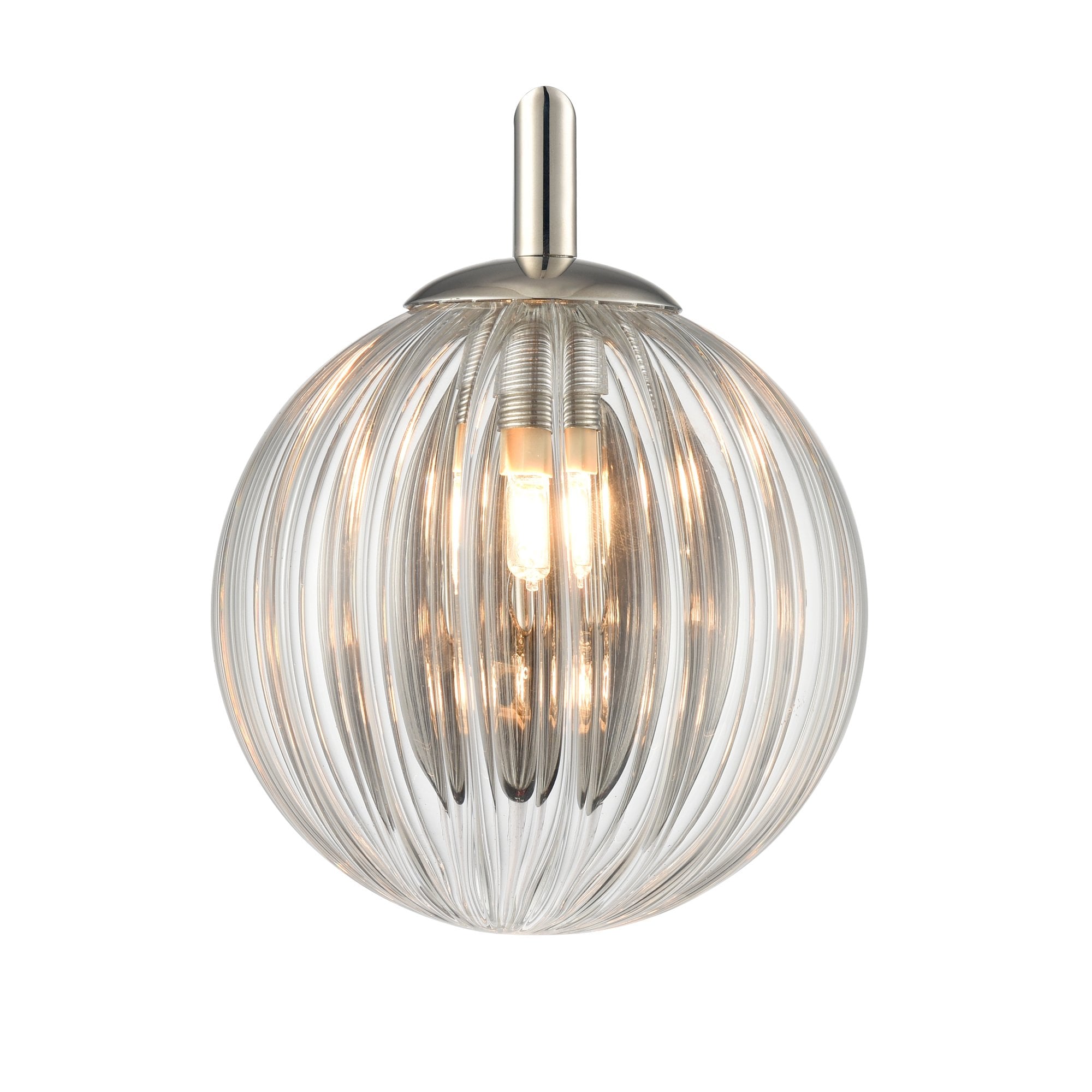 Franklite Globe 1 Light IP44 Wall Light - Polished Nickel & Clear Ribbed Glass