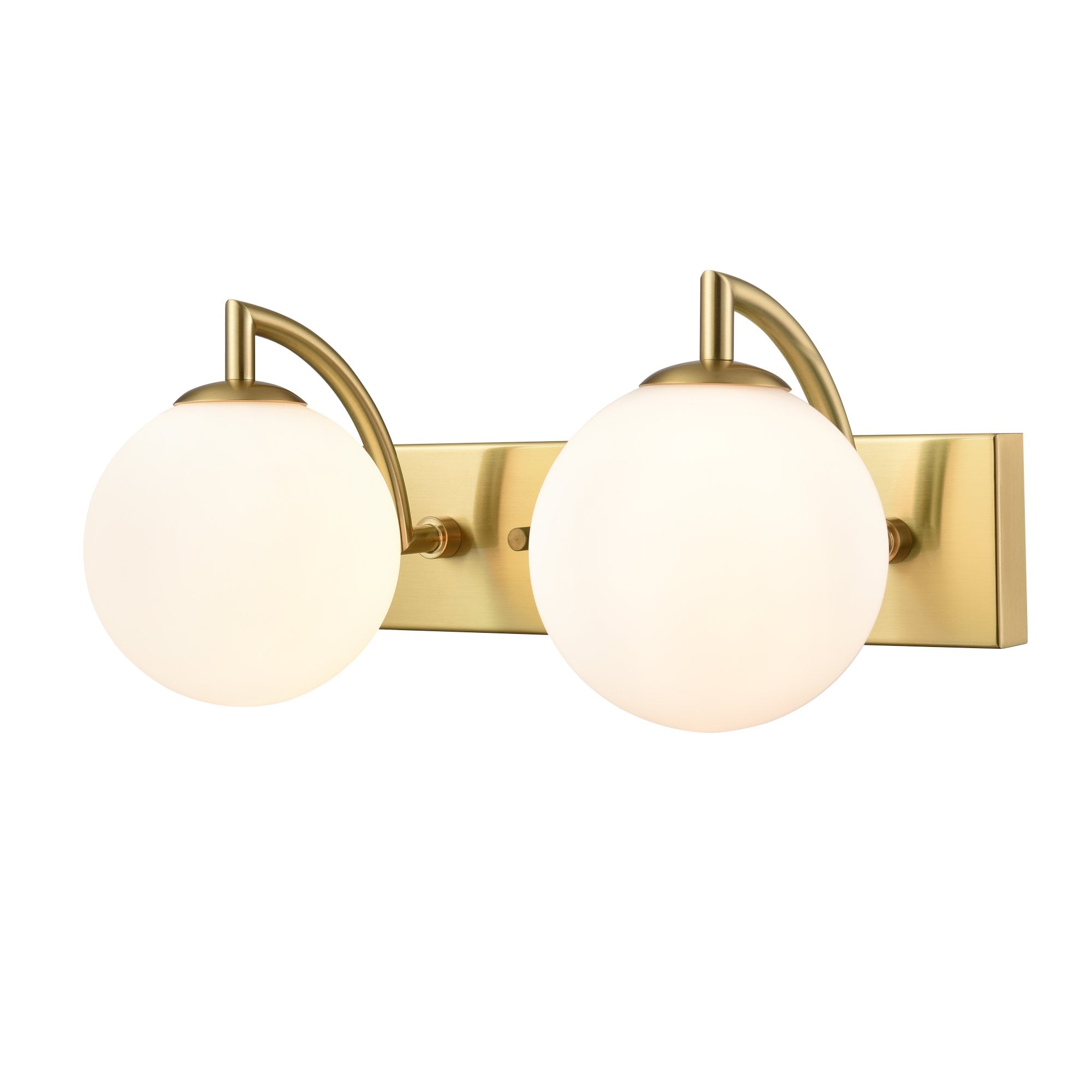 Franklite Globe 2 Light IP44 Wall Light - Aged Brass & Matt Opal Glass