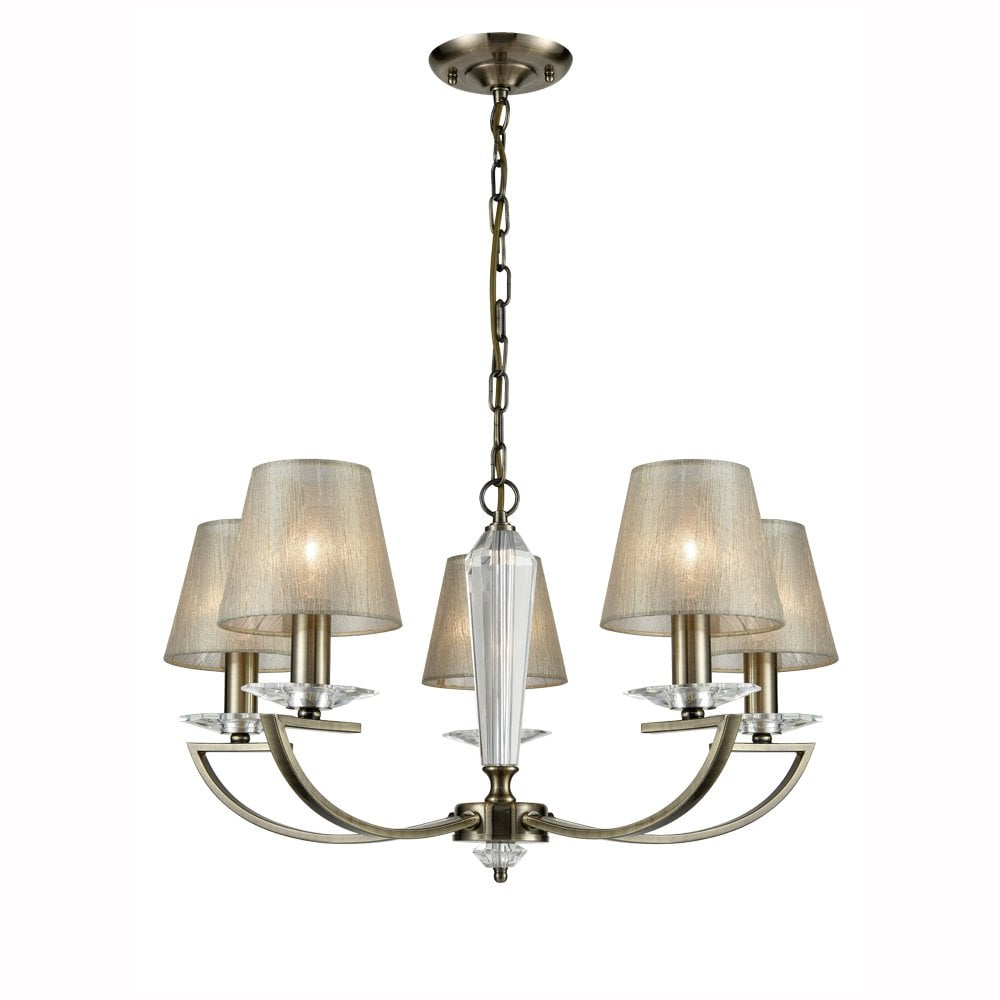 Franklite Artemis 5 Light Fitting - Bronze, Crystal Glass & Gold Shade