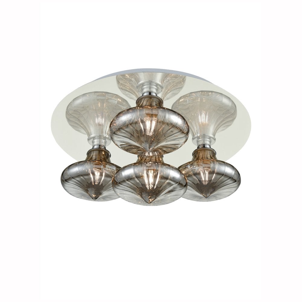Franklite Odette 4 light Flush Fitting IP44 - Chrome & Smoked Glass