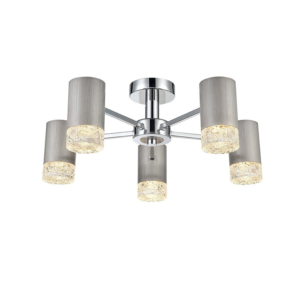 Franklite Cordelia 5 Light Fitting - Satin Brushed Silver & Chrome