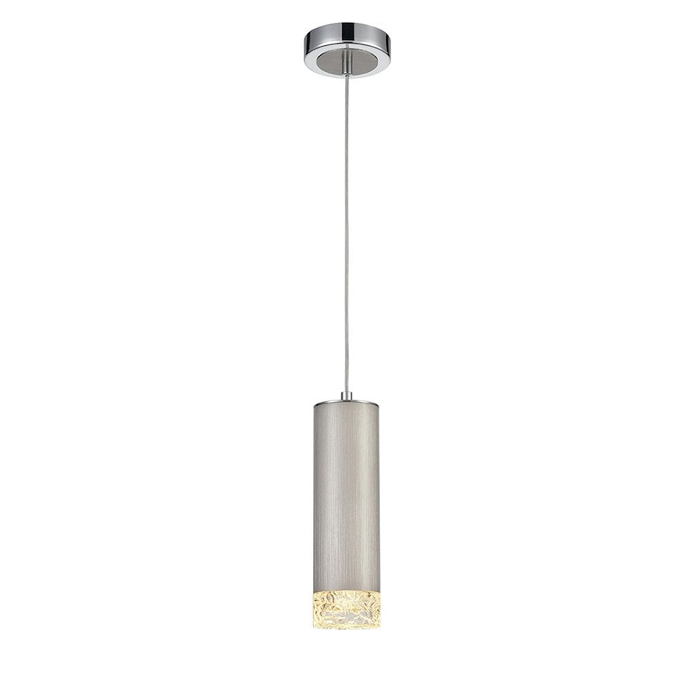 Franklite Cordelia 1 light Pendant - Satin Brushed Silver & Chrome