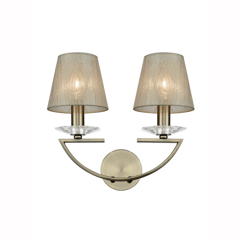 Franklite Artemis 2 Light Wall Bracket - Bronze, Crystal Glass & Gold Shade