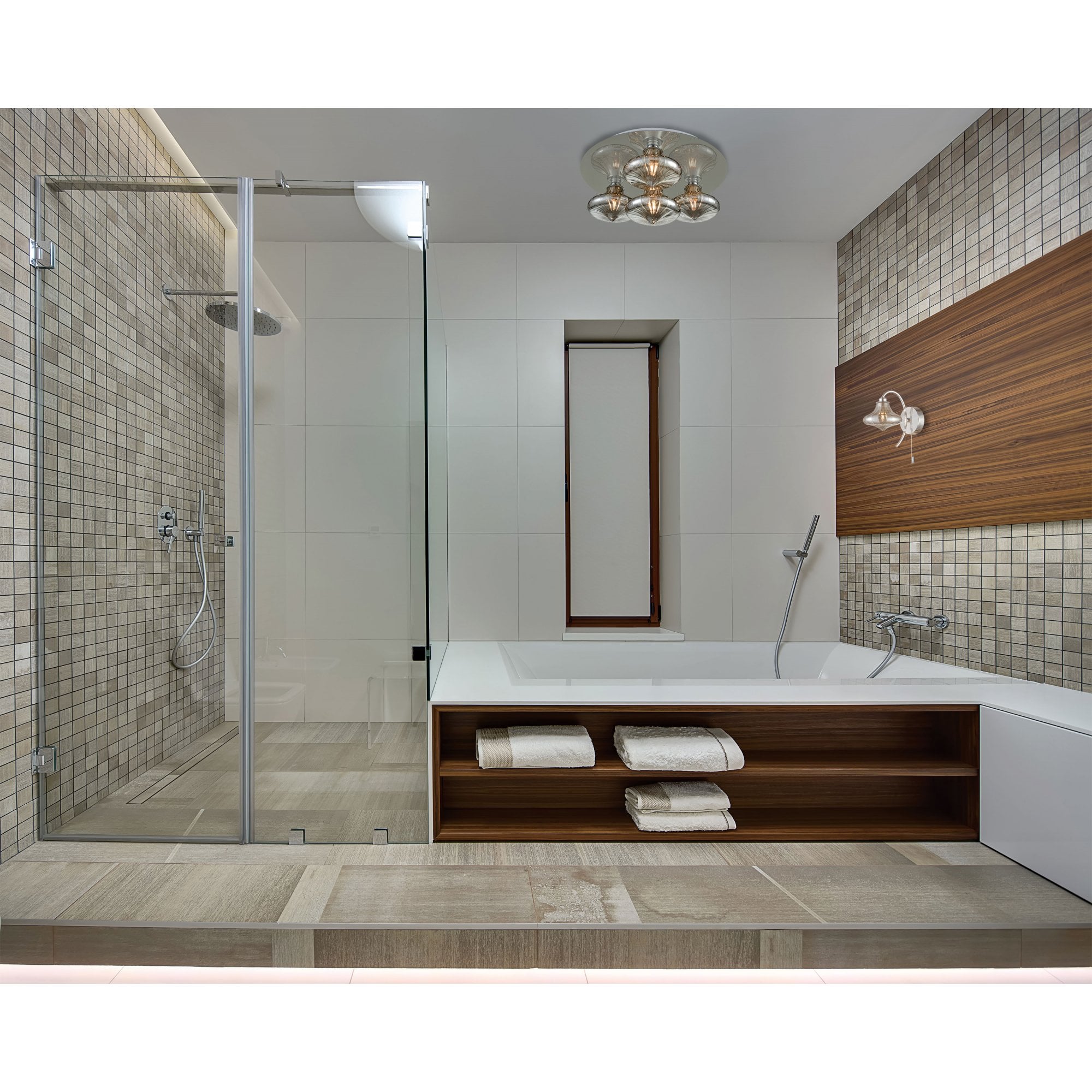 Franklite Odette 4 light Flush Fitting IP44 - Chrome & Smoked Glass