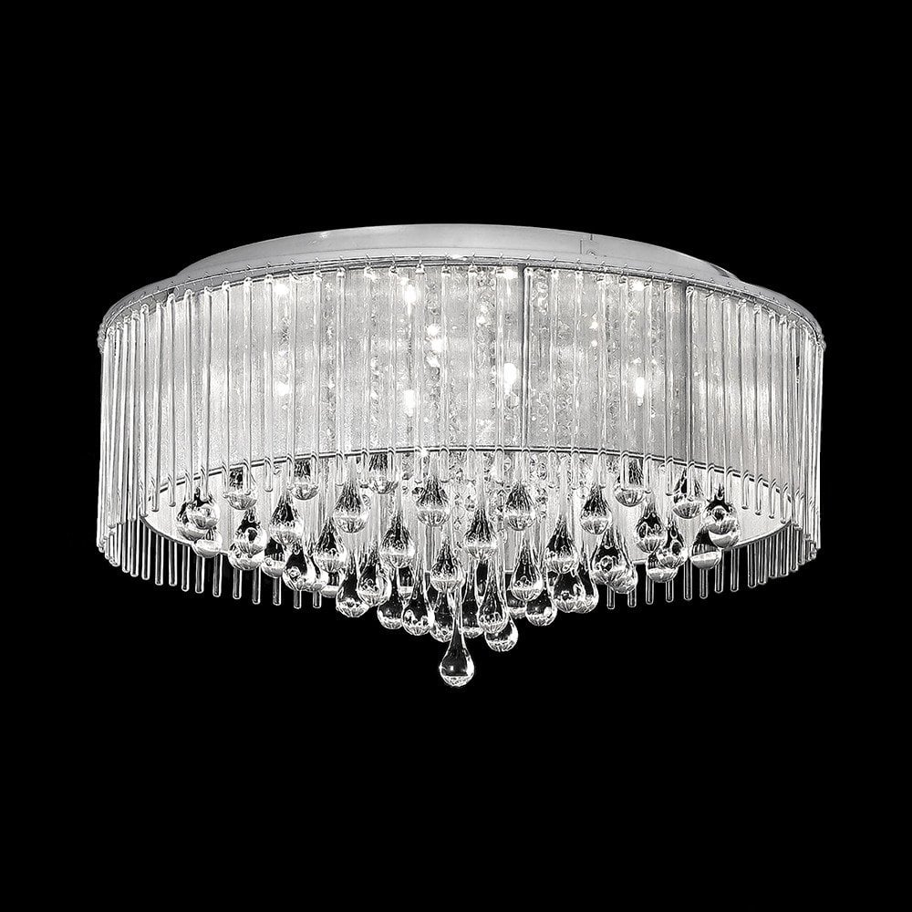 Franklite Spirit 600mm 8 Light Flush - Chrome & Crystal Glass