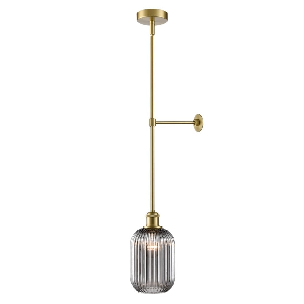 Franklite Tranquil Pendant - 150mm Ribbed Glass Shade - Aged Brass & Smoked Glass