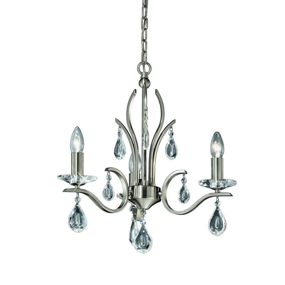 Franklite Willow 3 Light Pendant - Satin Nickel & Crystal Glass