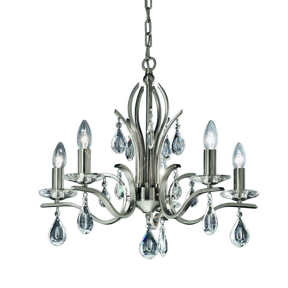 Franklite Willow 5 Light Pendant - Satin Nickel & Crystal Glass
