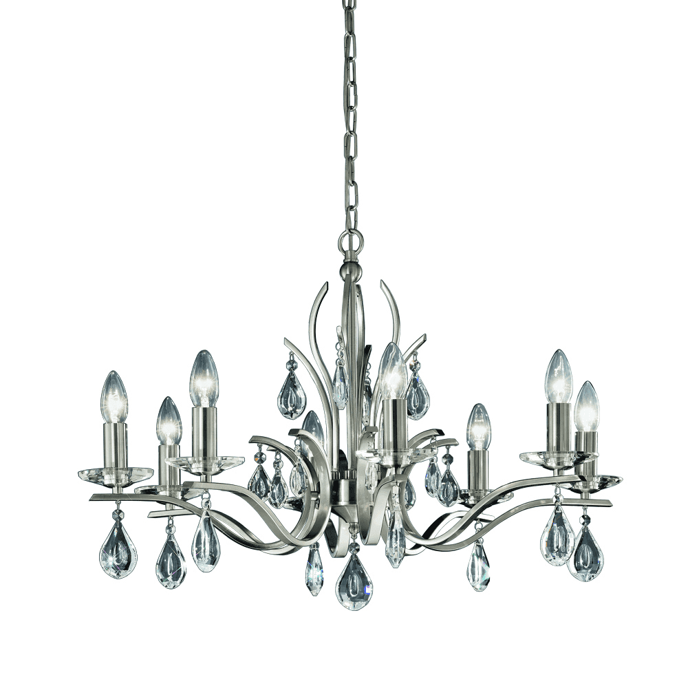 Franklite Willow 8 Light Pendant - Satin Nickel & Crystal Glass