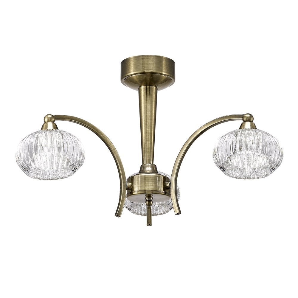 Franklite Ripple 3 Light Ceiling Fitting - Bronze & Ribbed Glass