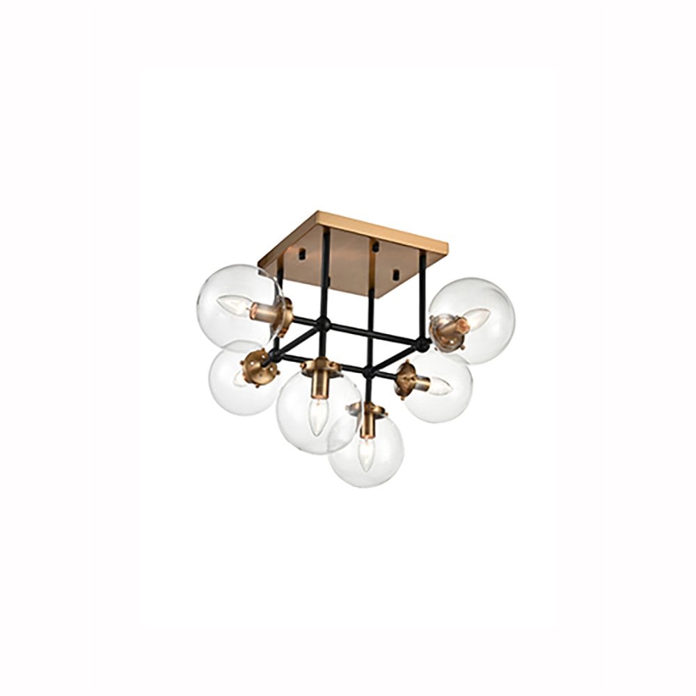 Franklite Diffraction 6 Light Flush Fitting - Matt Black & Antique Gold