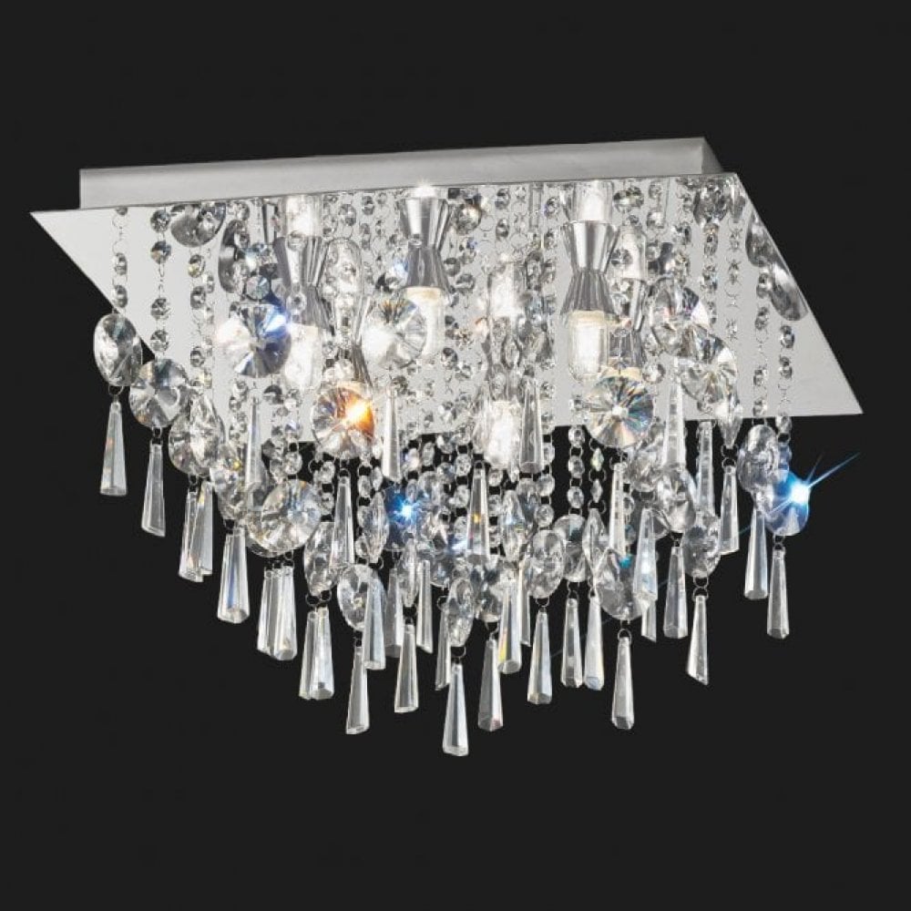 Franklite Olesia 450mm Square Flush IP44 - Chrome & Crystal