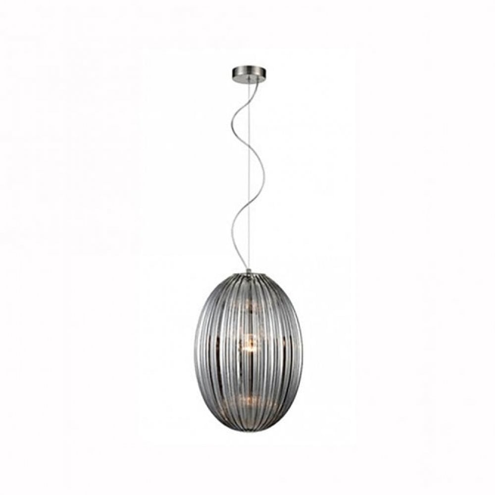 Franklite Almond 300mm Oval Ribbed Pendant - Smoked Glass