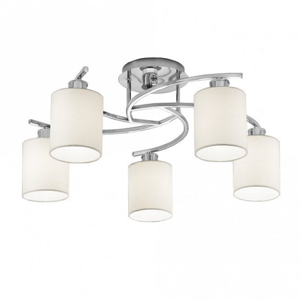 Franklite Hexx 5 Light Flush Fitting - Chrome & Cream Shade