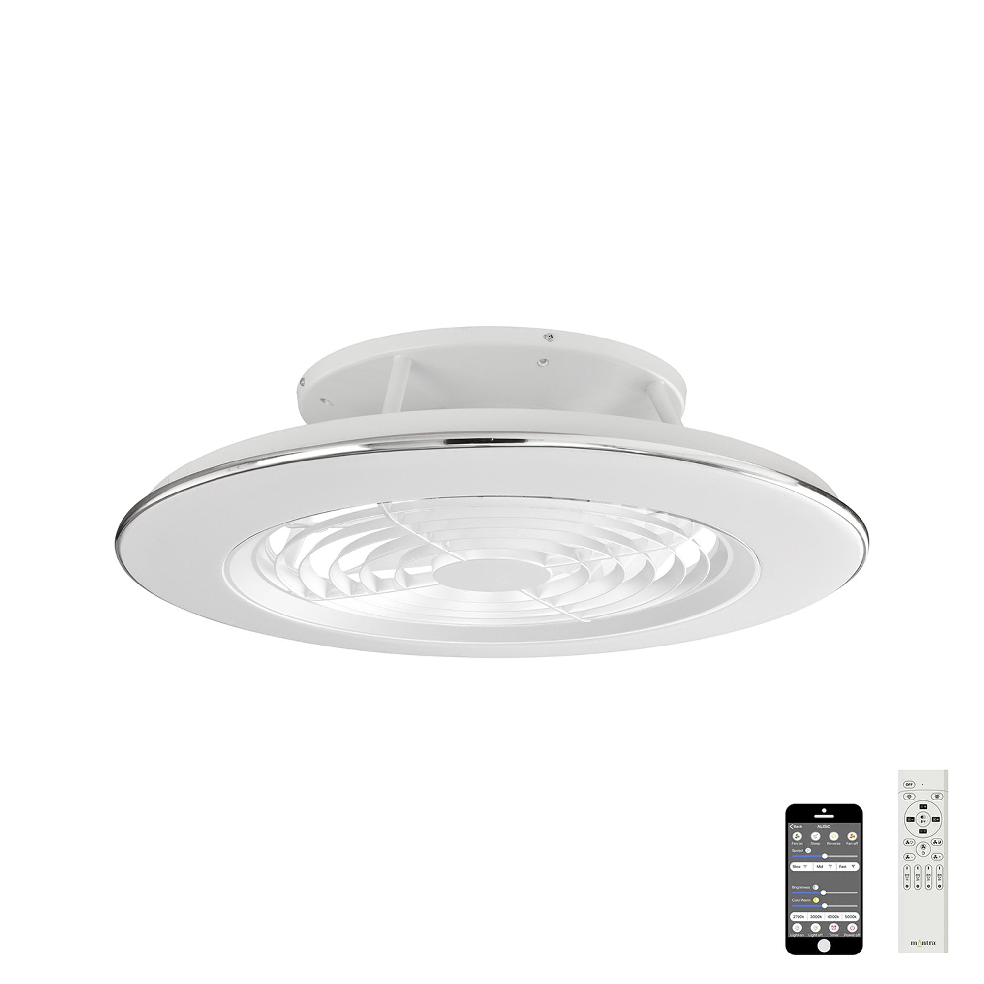 Mantra Alisio 70W LED Dimmable Ceiling Light & Fan, Remote, APP Controlled, White