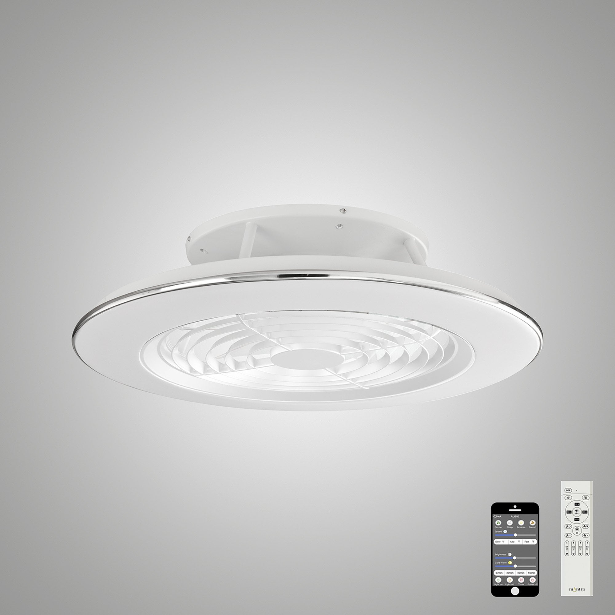Mantra Alisio 70W LED Dimmable Ceiling Light & Fan, Remote, APP Controlled, White