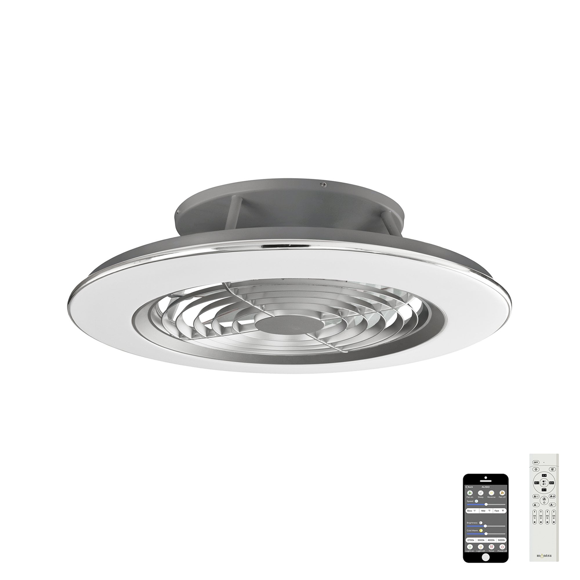 Mantra Alisio 70W LED Dimmable Ceiling Light & Fan, Remote, APP Controlled, Polished Chrome