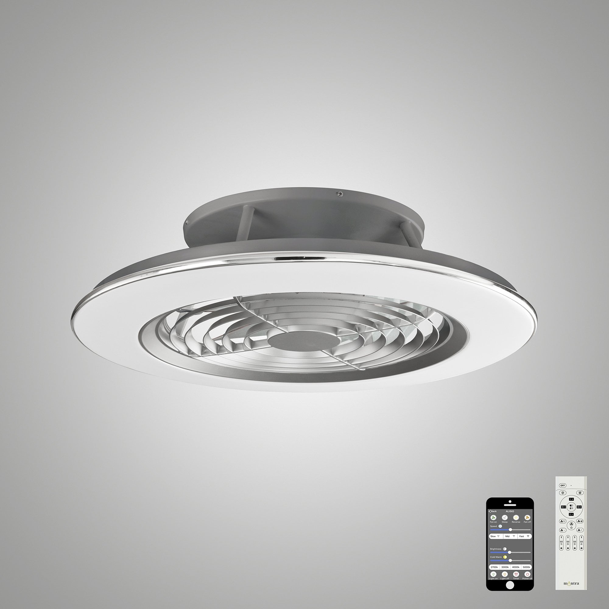 Mantra Alisio 70W LED Dimmable Ceiling Light & Fan, Remote, APP Controlled, Polished Chrome