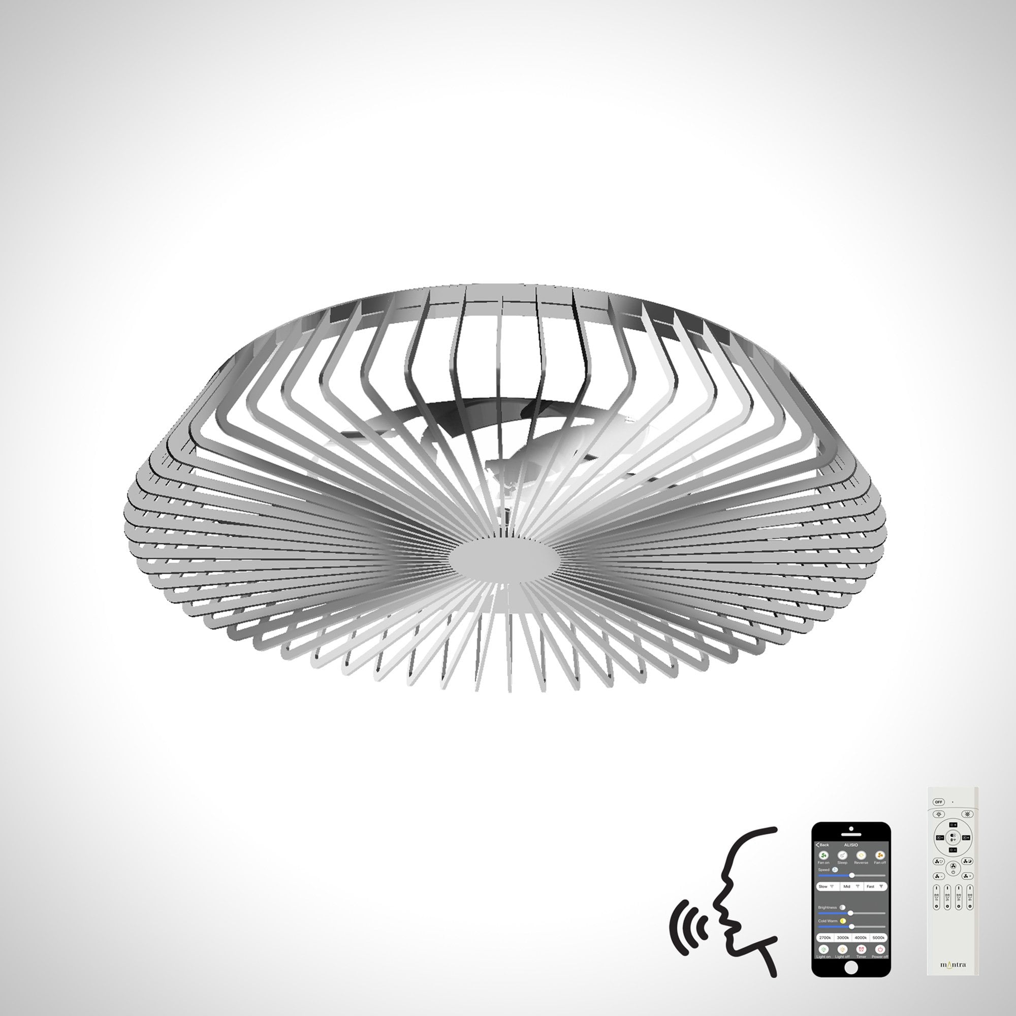 Mantra Himalaya 70W LED Dimmable Ceiling Light & Fan, Remote, APP , Voice Controlled, Silver