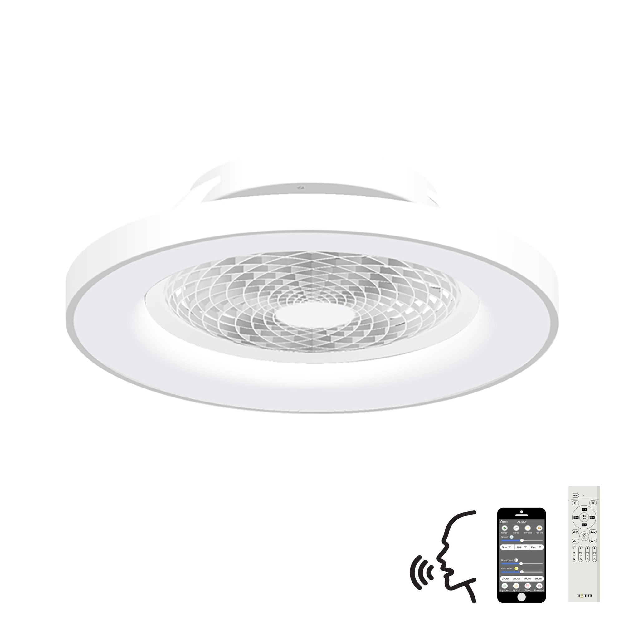 Mantra Tibet 70W LED Dimmable Ceiling Light & Fan, Remote, APP , Voice Controlled, White