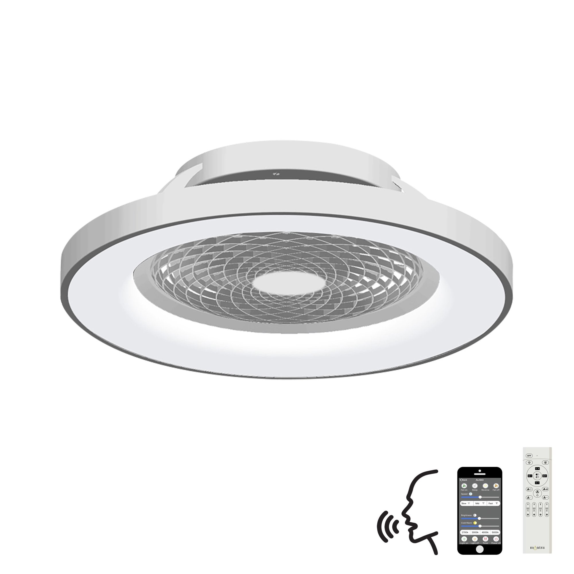 Mantra Tibet 70W LED Dimmable Ceiling Light & Fan, Remote, APP , Voice Controlled, Silver