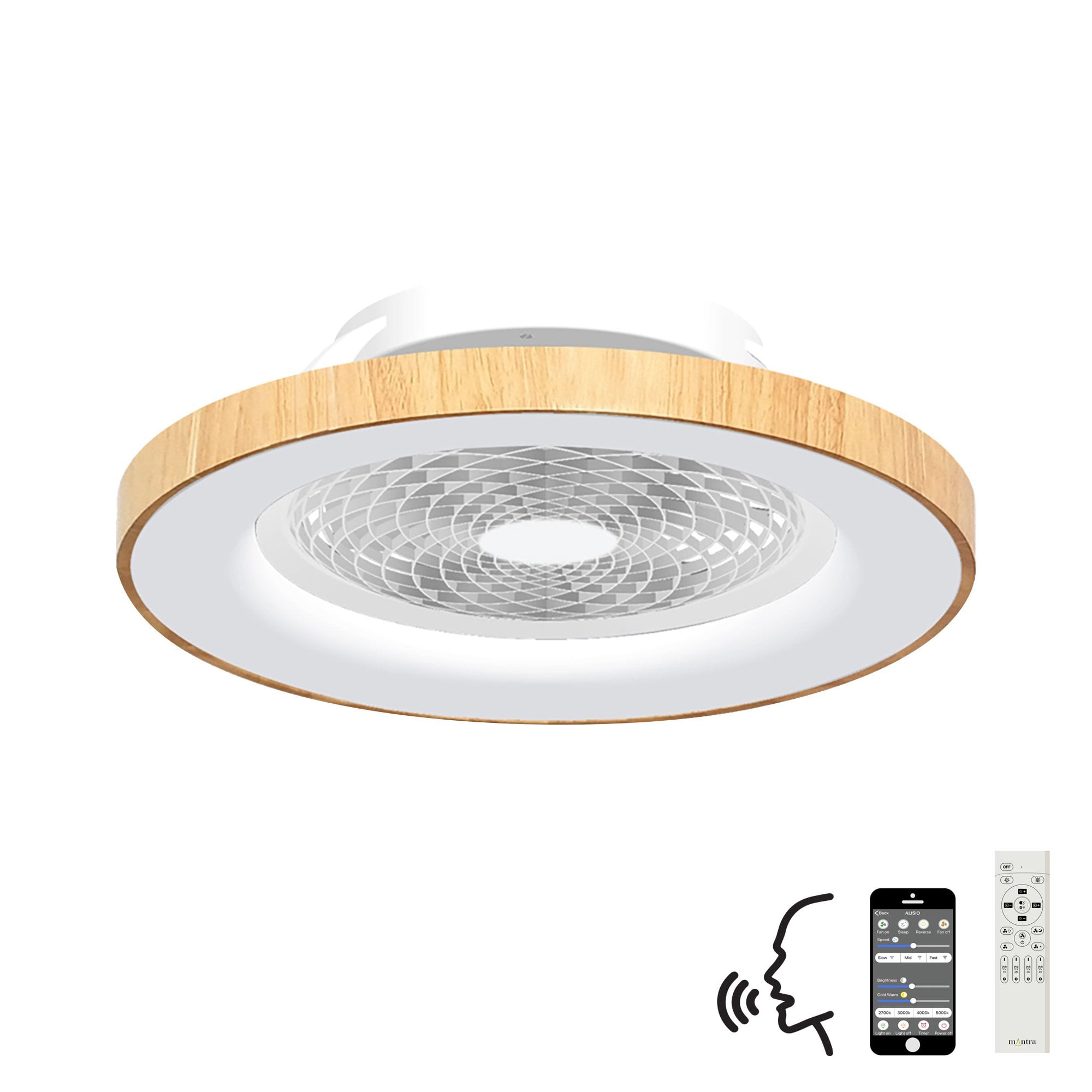 Mantra Tibet 70W LED Dimmable Ceiling Light & Fan, Remote, APP , Voice Controlled, Wood Effect