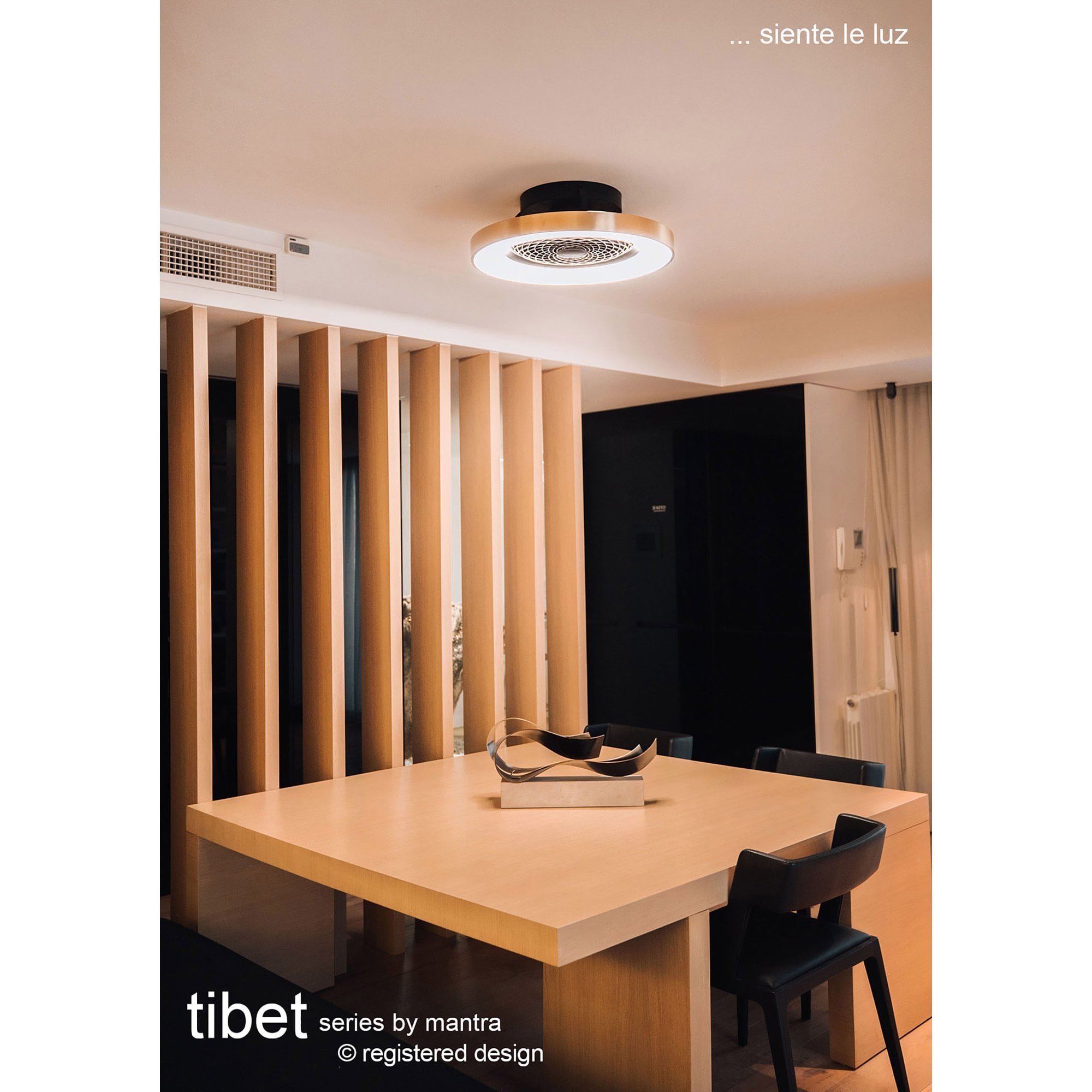 Mantra Tibet 70W LED Dimmable Ceiling Light & Fan, Remote, APP , Voice Controlled, Wood Effect, Black