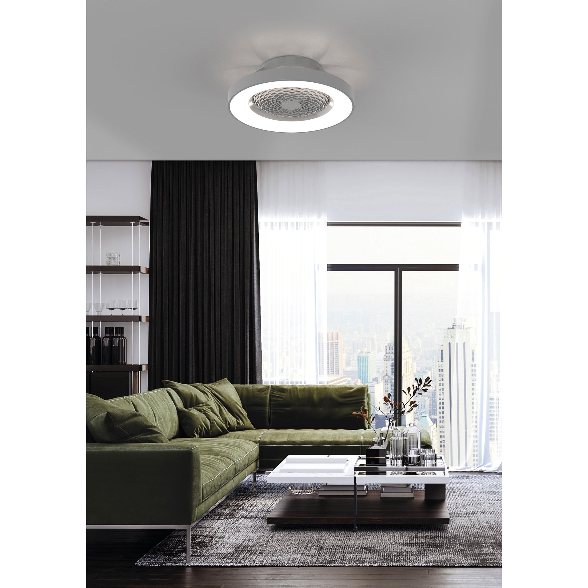 Mantra Tibet 70W LED Dimmable Ceiling Light & Fan, Remote, APP , Voice Controlled, Wood Effect, Black