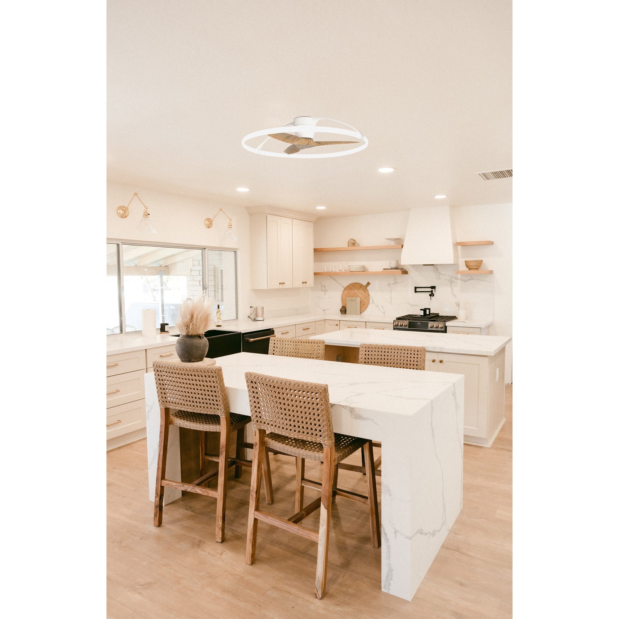 Mantra Nepal 75W LED Dimmable Ceiling Light & Fan, Remote, APP, Voice Controlled - White & Wood Effect