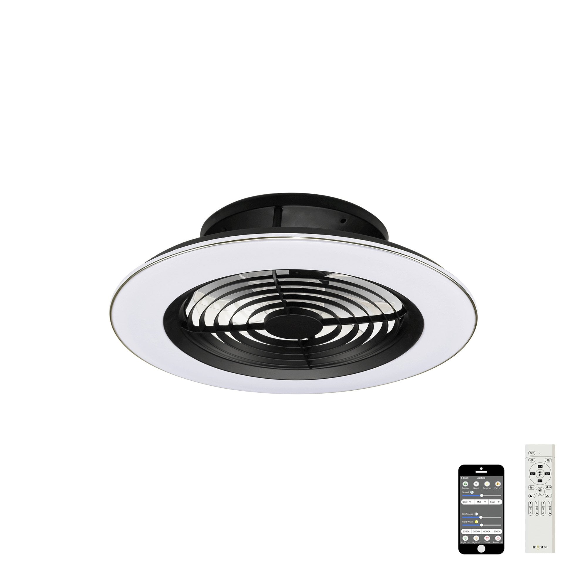 Mantra Alisio 70W LED Dimmable Ceiling Light & Fan, Remote, APP Controlled, Black
