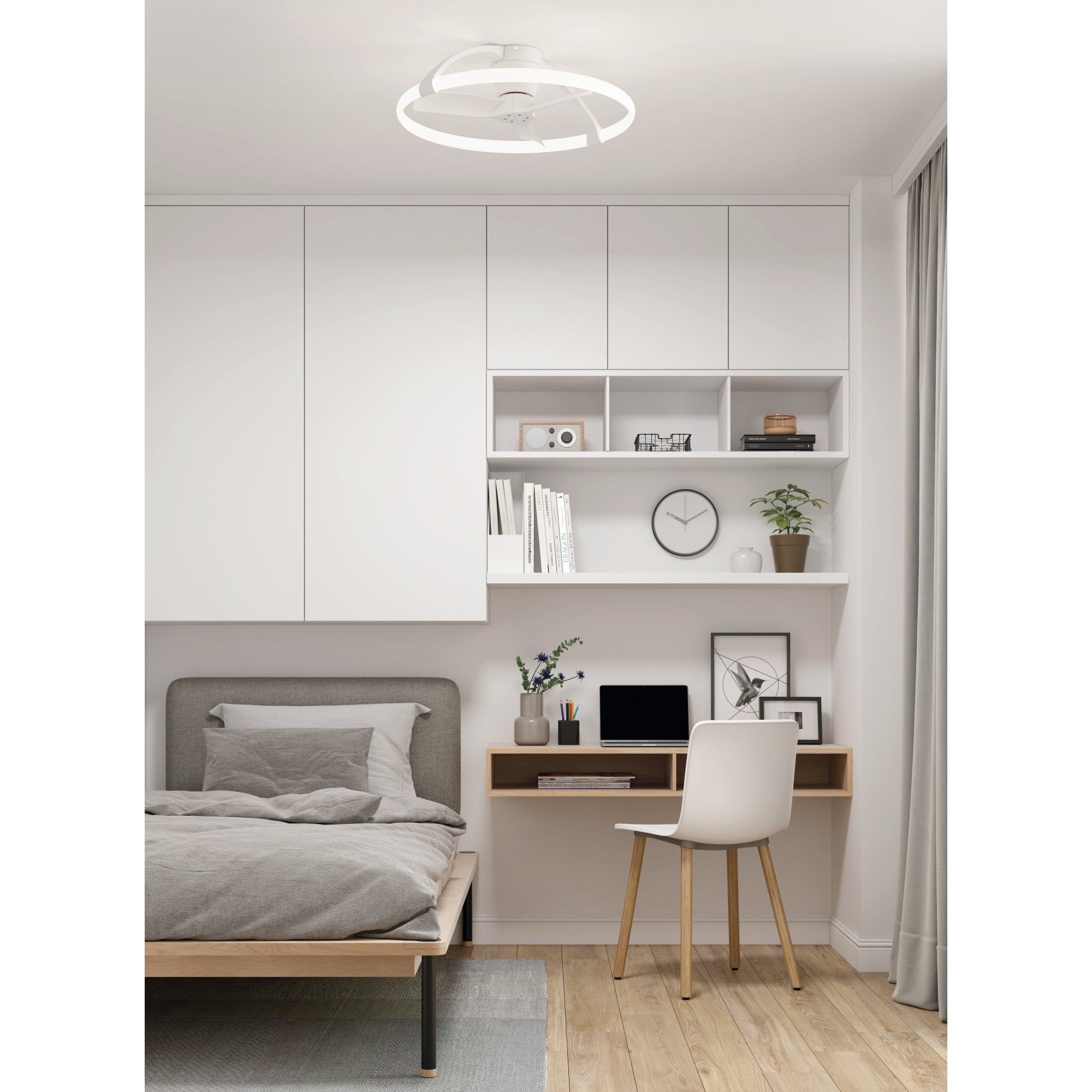 Mantra Nepal 55W LED Dimmable Ceiling Light & Fan, Remote Controlled - White & Wood
