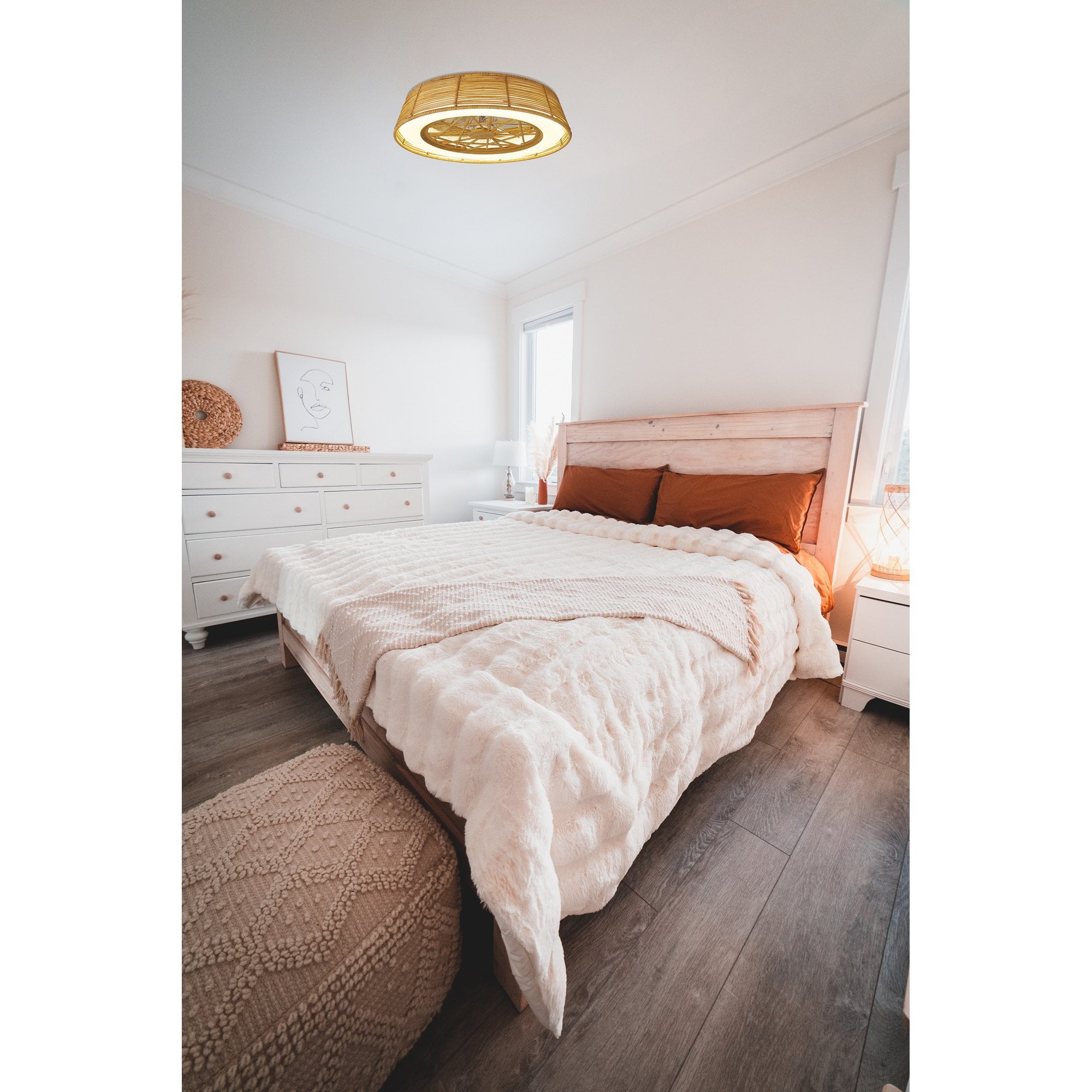 Mantra Indonesia 70W LED Dimmable Ceiling Light & Fan, Remote Controlled, Beige Rattan