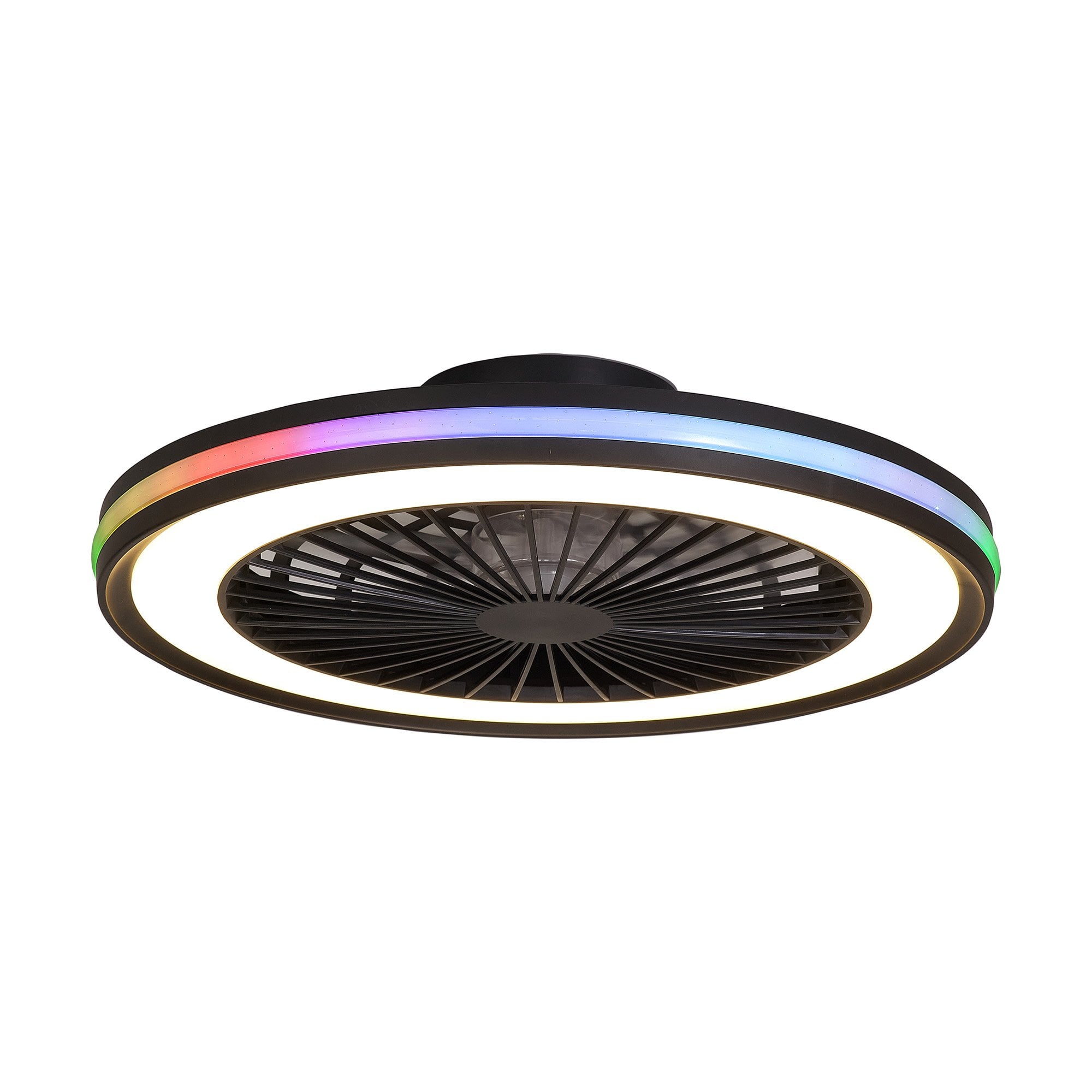 Mantra Gamer 60W LED Dimmable White, RGB Ceiling Light & Fan, Remote - Black