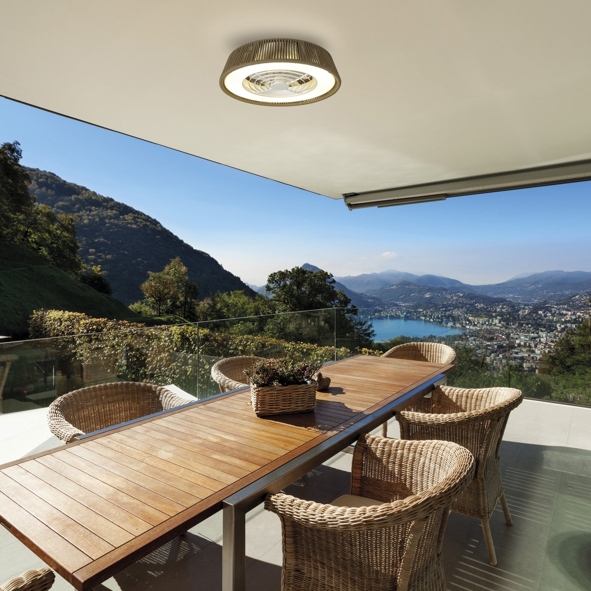 Mantra Polinesia Nautica Mini 55W LED Dimmable Ceiling Light & Fan, Remote Controlled, Beige Oscu