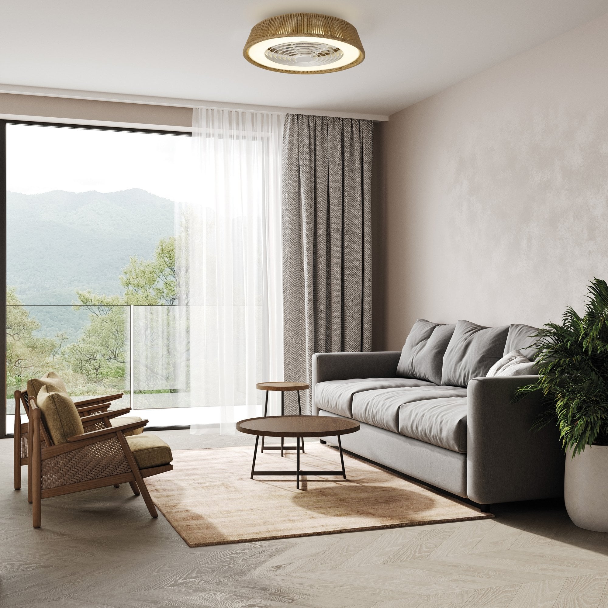 Mantra Polinesia Rope 70W LED Dimmable Ceiling Light & Fan, Remote Controlled, Beige Oscu