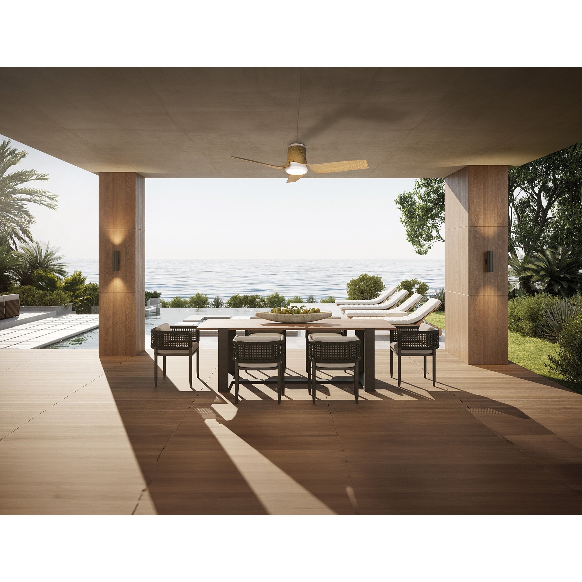 Mantra Ushuaia 30W LED Dimmable Ceiling Light With Built-In 35W DC Fan, 2700-5000K Remote & APP Control - White, Wood